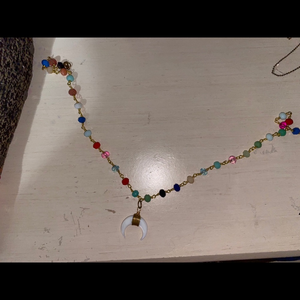 crescent moon multi colored choker necklace
